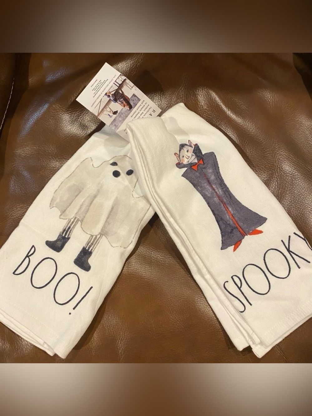 Rae Dunn BOO Ghost & SPOOKY Dracula Halloween Towel Set NEW!!